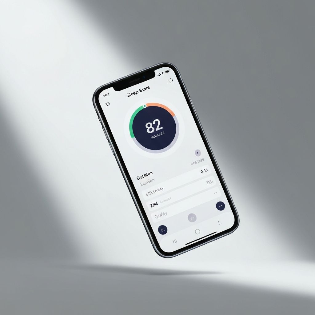 Somnova sleep dashboard showing a sleep score of 82, with duration, efficiency, latency, and quality metrics